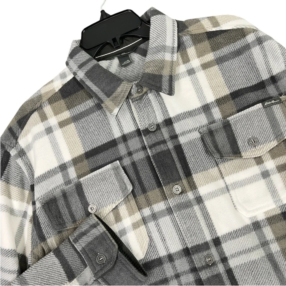Eddie‎ Bauer Fleece Shacket Shirt Jacket Plaid Dual Pocket Outdoor Mens XL